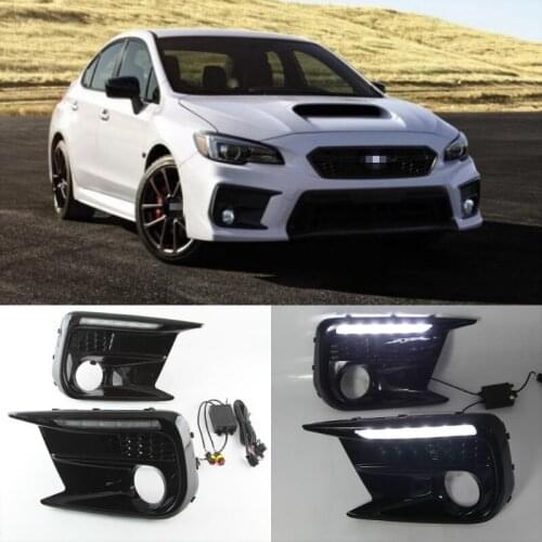 For Subaru WRX STI 18-20 Limited Switchback White LED DRL Daytime Running Light + Amber Dynamic Led Turn Signal Bezels Fog Lamp