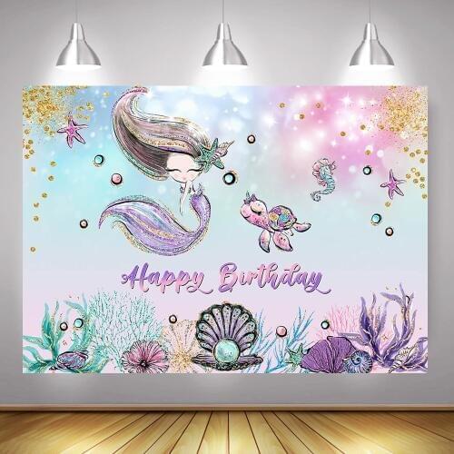 Mermaid Happy Birthday Party Backdrop Photography Newborn Mermaid 1st Birthday Background Baby Shower Rainbow Photographic