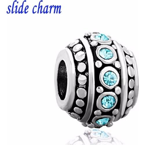 Slide charm Free shipping Dark blue lake water beads charm beads fit Pandora bracelet hand jewelry accessories Christmas gift