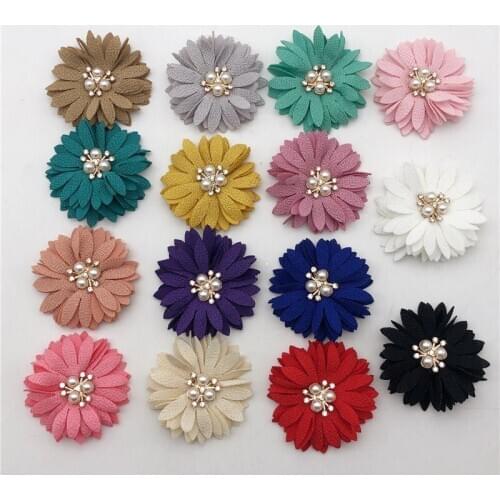 100pcs beaded and rhinestone fabric artificial 3d rose handmade fabric flower for dress shoes clothes decorative 6.5cm