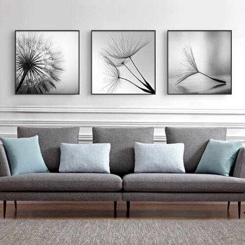 Modern Simple Black and White Canvas Painting Plant Dandelion Poster Living Room Wall Art Aesthetics Decorative Pictures