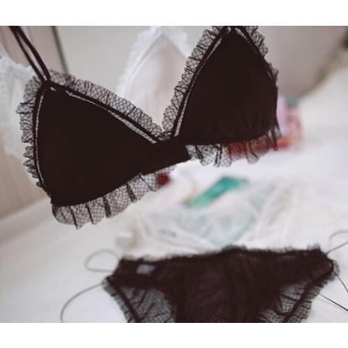 2019 New Arrival 100% Real Photos M L Lolita Sexy Cute Kawaii Ruffle Mesh Wireless Seamless Bra Panties Set Bikini Set RB318