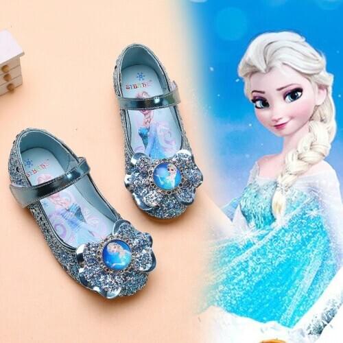 Disney girls leather shoes spring new flat princess shoes elsa single dance crystal shoes