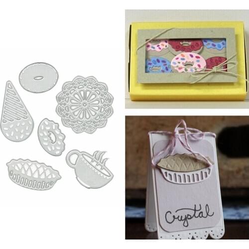 5PCS/Set Delicious Donut Pie Dessert Element Metal Cutting Dies Stencil For DIY Scrapbooking Decoration Cards Crafts Making 2019