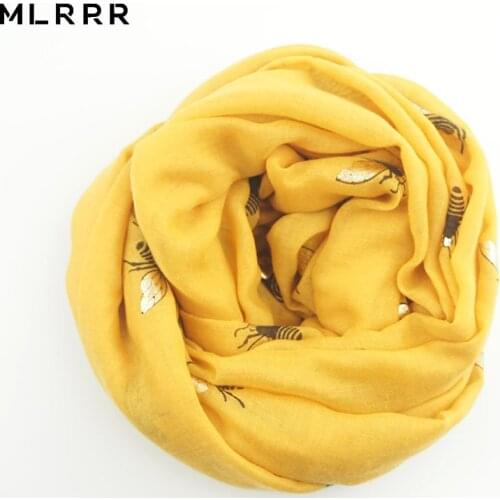MLRRR new fashion beautiful gold bee pattern long scarf double head womens scarf (yellow, gray)