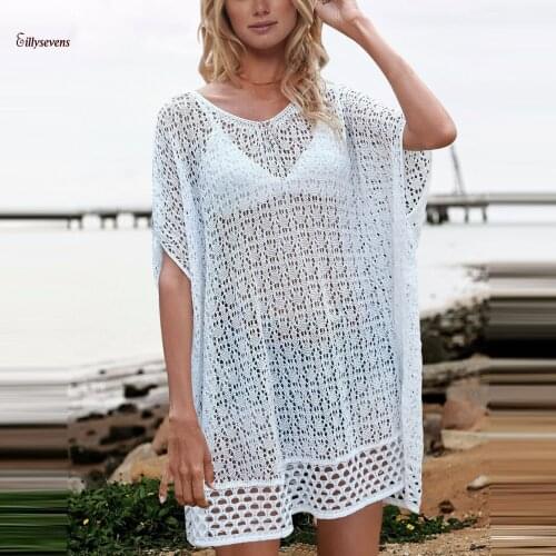 Fashion Women Cover-ups Sexy Ladies Tops Summer Holiday Short Sleeve Hollow Dress Sundress Bañadores Mujer 2021