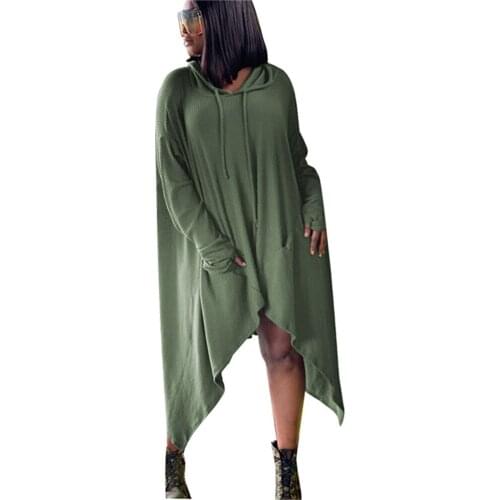 RStylish Autumn 2021 Fashion Solid Color Soft Robe Streetwear Loose Irregular Long Sleeve Women Hoodies Midi Dresses