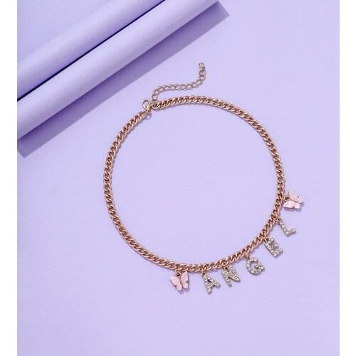 Lost Lady Fashion ANGEL Letters Necklace For Women Gold Color Alloy Butterfly Pendant Necklace Wholesale Jewelry Mothers Gift