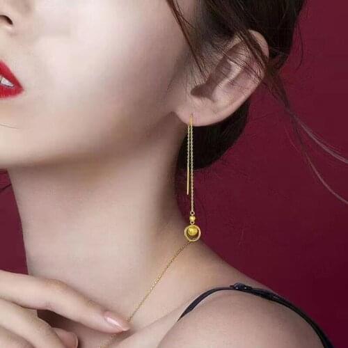 Trendy Long Tassel Drop Earrings 18K Yellow Gold Filled Thin Round Ring Dangling Beads Dangle Earrings for Women