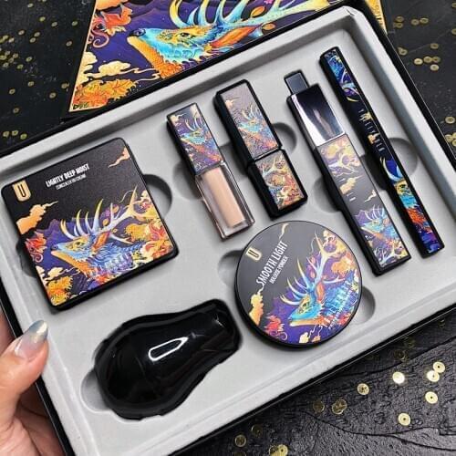 Makeup Set Air Cushion Face Foundation+Base Concealer +Pressed Powder+Lipstick+Mascara+Eyeliner with Gift Box Makeup Tools