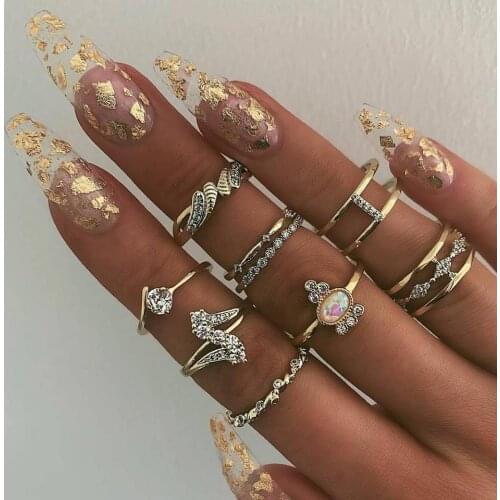 9Pcs/Set Fashion Multi Layer Finger Ring Set For Women New Trendy Crystal stone Geometric Knuckle Rings Girls Wedding Jewelry