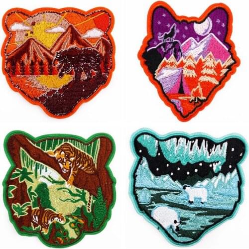 Nature Patch Mountain Embroiderd Patch On Clothes Bear Iron On Patches For Clothing Stripes Thermo-Stickers Appliques Badges