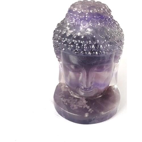 Natural Rainbow Fluorite Buddha Head Figurine Hand Carved Quartz Sakyamuni Statue Feng Shui Crafts Healing Crystal Home Decora