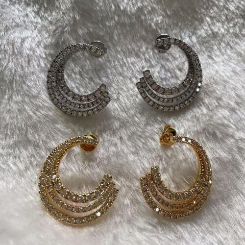 2021 New French full drill c-shaped water drill earrings ultra-flash earrings temperament banquet goddess earrings