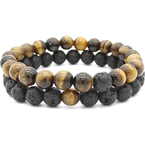 New 8MM Lava Rock Beads Couple bracelets Set For Women Men Classic Natural Stone Essential Oil Diffuser Bangle Handmade Jewelry