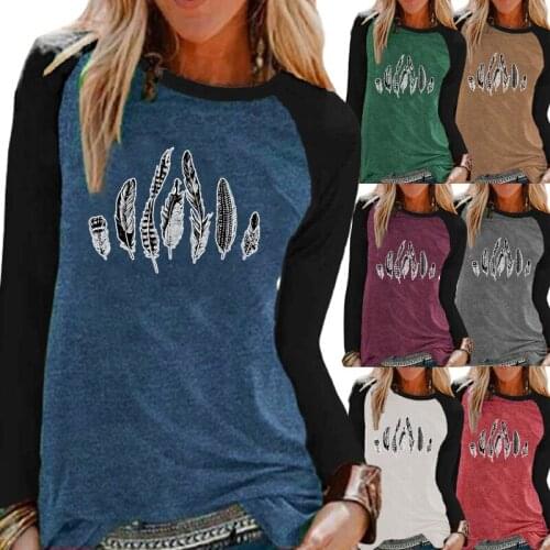 2021 Autumn New Plus Size Loose Shirt Casual Top Fashion Printing Round Neck Pullovers Graphic Tee Long Sleeve Tops Blouses