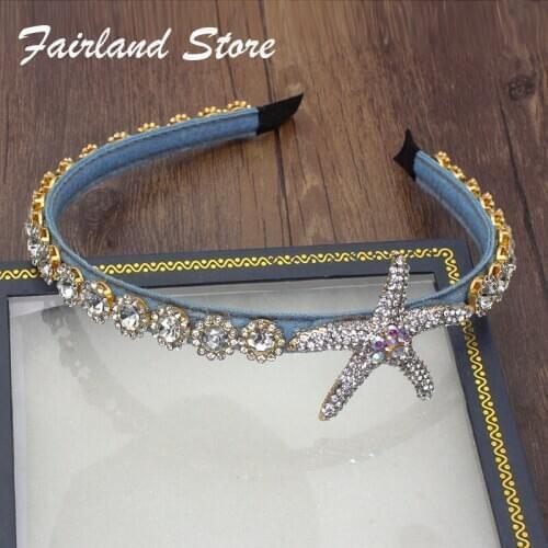 Fairland Fashion Shiny New Handmade Gold Starfish Hairband Rhinestone Tiaras Headband Party Wedding Women Girls Hair Accessories
