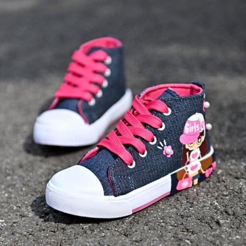 2021 Spring Autumn New Canvas Shoes Big Girls Shoes High Top Canvas Kids Leisure Students' Shoes Girl Cartoon Sneaker