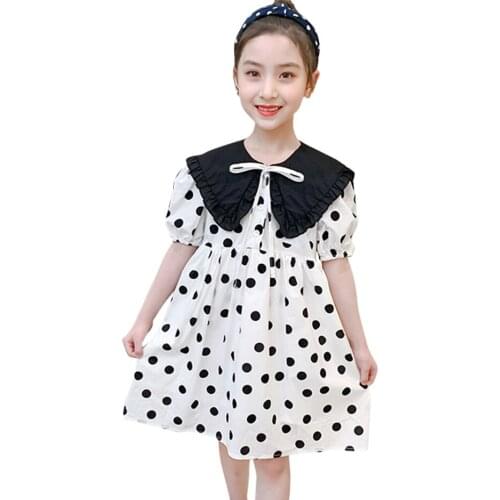 Dress For Girls Patchwork Dress For Girl Dot Pattern Dress Child Summer Childrens Clothing 6 8 10 12 14