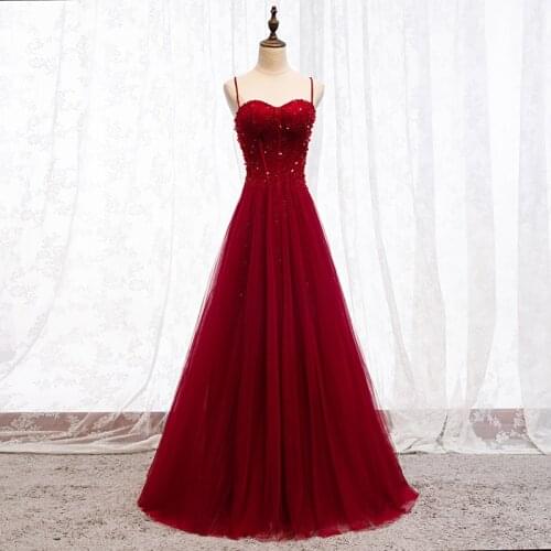 Wine long sweat spaghetti sleeveless lady girl women princess bridesmaid banquet party ball prom dress gown free shipping