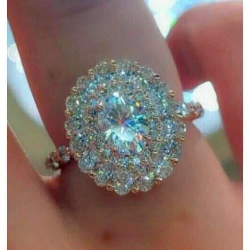 Luxury Female Big Oval Ring Crystal Rose Gold Color Zircon Engagement Ring Vintage Wedding Rings For Women