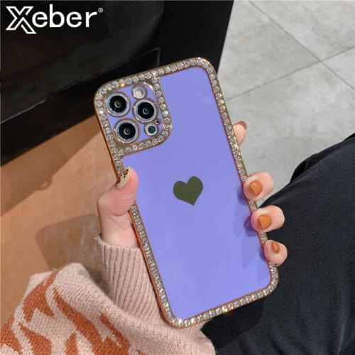 Luxury Plating Rhinestone Love Heart Phone Case For iPhone 12 11 Pro Max XR XS Max X 6 6S 7 8 Plus SE Mini Glitter Diamond Cover