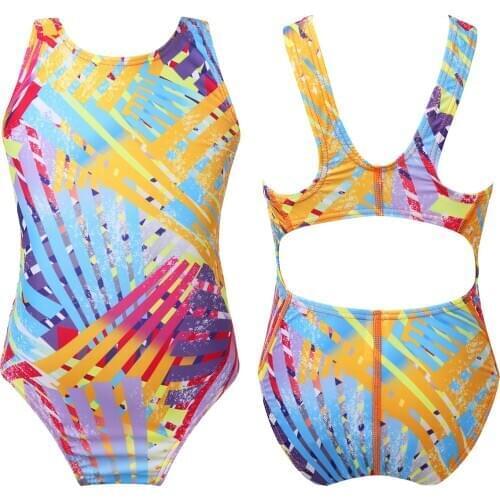3-12Year Kids Girls One-piece Swimwear Digital Printed Sleeveless Cutouts Racer Back Bodysuit Swimsuit Bathing Suit Beach wear
