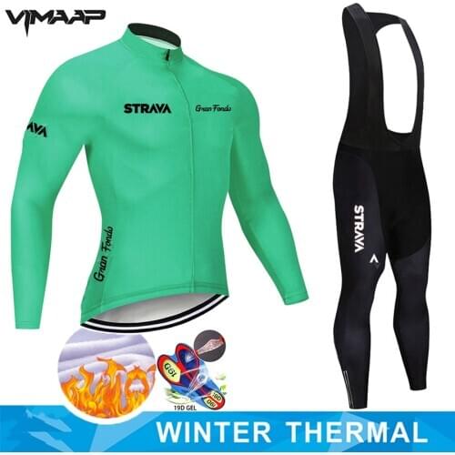 STRAVA 2021 Cycling Jersey Set Pro Team Long Sleeve Clothes Men Winter Cycling Clothing Thermal Fleece Ropa Ciclismo Hombre Warm