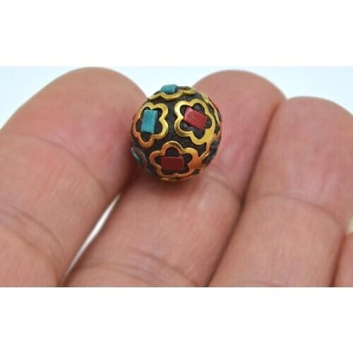 TZ004 Retro Nepal Beads Handmade Red Coral Tibetan Clay Mosaic Antique Golden Beads For Jewelry Making DIY Necklace Bracelets