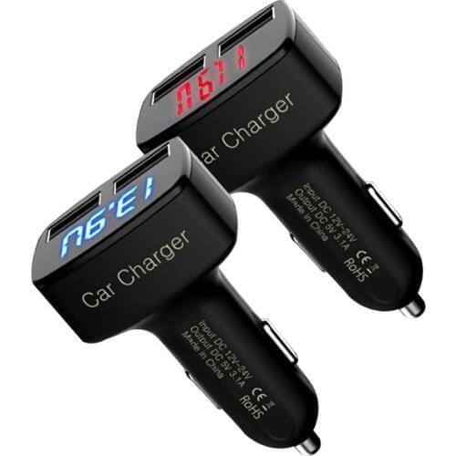 Universal 4 In 1 DC 5V 3.1A Dual USB Car Charger Adapter LED Voltage Temperature Current Meter Tester Gauge Auto Accessories
