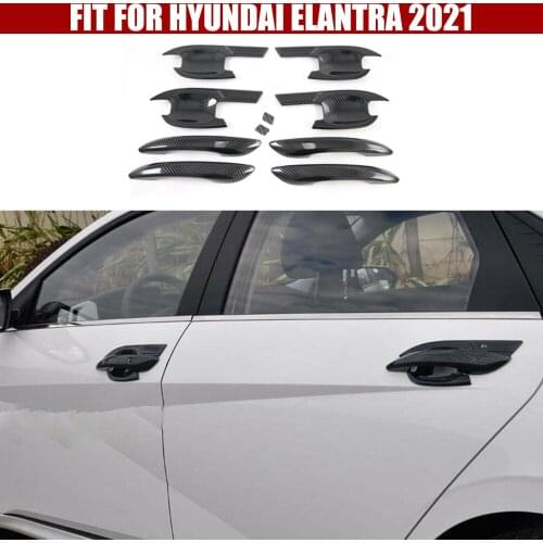 Fit for Hyundai Elantra 2021 Carbon Fiber Look Outer Door Handle Cover Trim 4pcs Car Door Handles Modification Parts