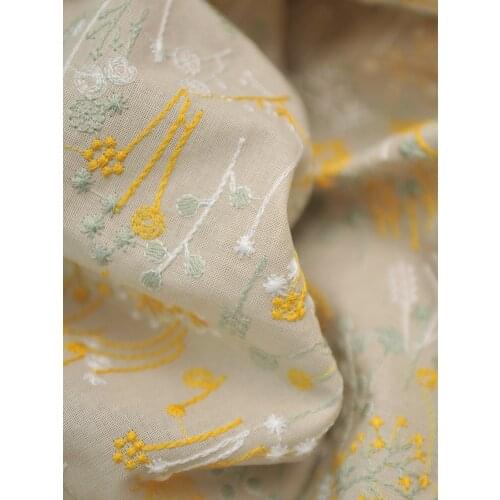 Japanese Style Small Flower Japanese Style Three-Dimensional Embroidery Ramie Cotton Embroidered Clothing Bag Fabric DIY