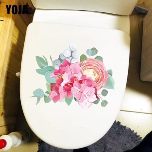 YOJA 26.4CM×20.4CM Hand Painted Hydrangea Toilet Stickers Aesthetic Home Room Wall Decor T1-2536
