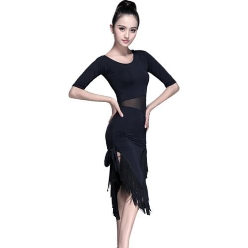 Ladies Latin Dance Training Tassel Clothing Women Adult Summer Latin Ballroom Tango Salsa Rumba Costume Short Sleeve Dancewear