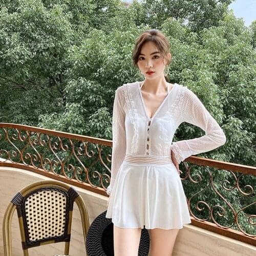 Swimsuit Fused Female Plus Size Swimwear Dress One-Piece Beach Swim Wear 2021 Long Sleeve Women Bikini Plus Size Vogue Girls Hot