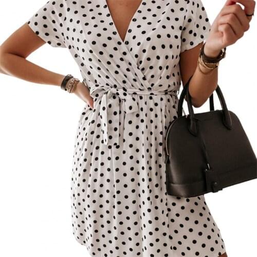 Ladies Beach Dress Polka Dot Print Comfortable to Wear Summer Short Sleeve Women Dress for Beach Loose Hem Casual Dresses