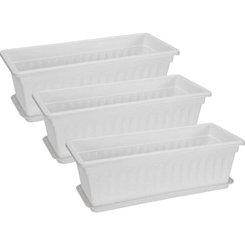 3 Packs 19.6 Inches White Flower Window Boxes Plastic Vegetable Planters for Windowsill, Patio, Garden, Porch, Yard