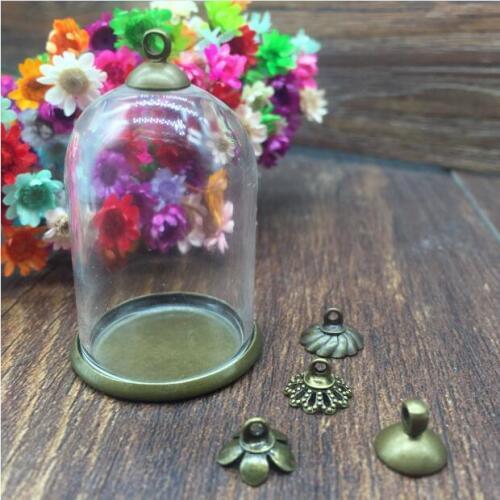 5sets/lot 38*25mm glass globe antique bronze base 8mm beads cap set glass bottle vial pendant necklace pendant jewelry finding