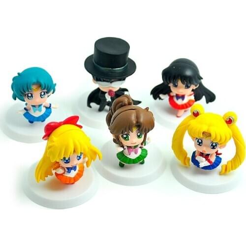 6pcs/lot 5cm Anime Sailor Moon Tsukino Tuxedo Mask Mercury Mars Jupiter Action Figure Toy