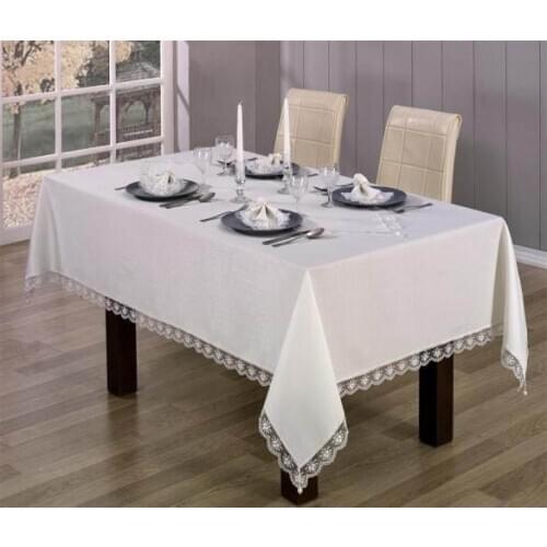 Bermeks TableCloth Linen Solid Color 160cm x 220cm Rectangular Table Cover Lace Tassel For Wedding Event Party Hotel decoration