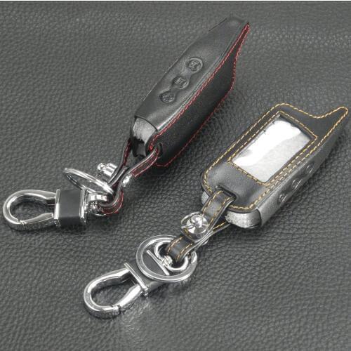 Jingyuqin 10pcs/lot A6 A9 LCD Remote Controller Keychain Leather Case For Two Way Car Alarm StarLine A6 A9 Keychain