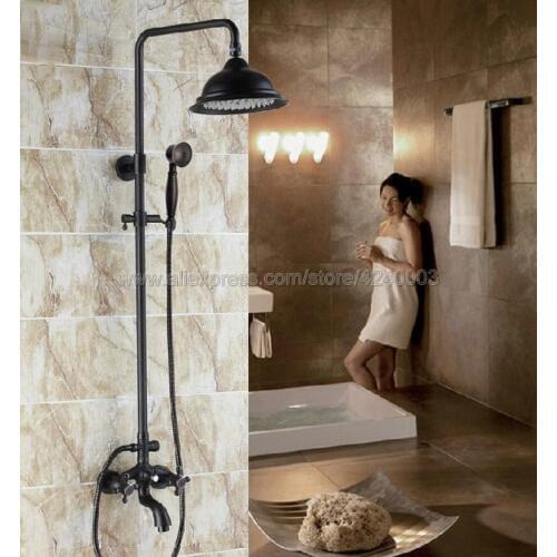 Oil Rubbed Bronze Bathroom Shower Set Faucet with Hand Sprayer Dual Handles Bathtub Mixer Tap Krs450