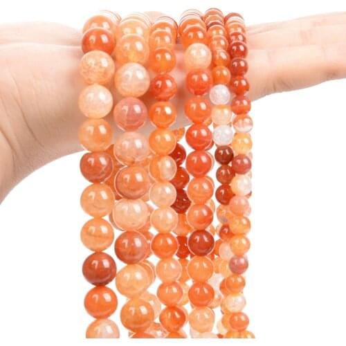 Natural Stone Beads Smooth Orange Fire Agates Round Loose Spacer Beads for Jewelry Making Needlework Bracelets Necklace 6/8/10MM