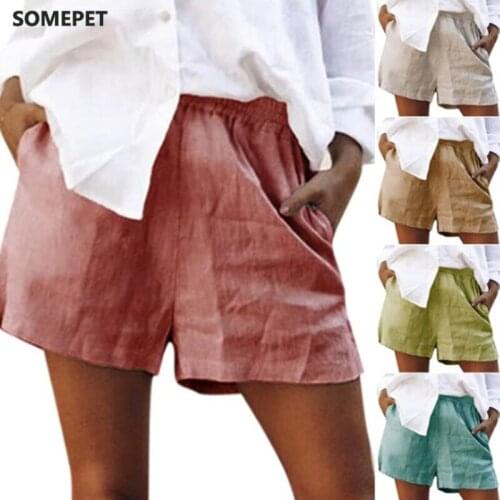Fashing Summer Women Cotton Linen Shorts Leisure Loose Short Pants Elastic Waist Casual Fashion Candy Color Big Plus Size S-5XL