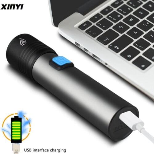 USB Rechargeable LED Flashlight With T6 LED Built-in 1200mAh lithium battery Waterproof camping light Zoomable Torch