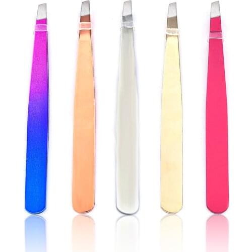 Stainless Steel Beauty Eyelashes Extensions Holographic Tweezer Hair Eyebrow Slanted Clip Tip Eyebrow Tweezers Makeup Tool Brand