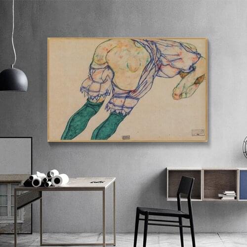 Canvas Art Printed Painting Posters Wall Pictures Egon Schiele Body Color Delineation Sketch Figure For Living Room Home Decor