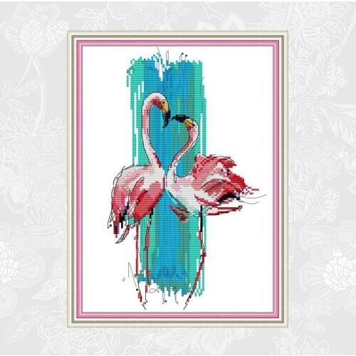 Joy Sunday Chinese cross stitch kits Flamingo dance DMC 14CT 11CT Cotton Fabric Hotel Home Decor Painting Factory Wholesale