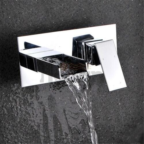 Bathroom brass wall mounted waterfall basin faucet high quality chrome single handle single hole bathroom faucet water mixer