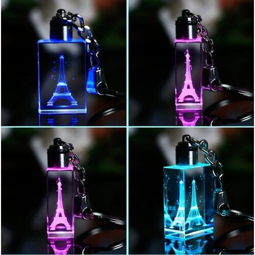Laser Engraved Tower Crystal Decorative Cube With Variable Color LED Lighting Miniature DIY Gifts For Friends Children